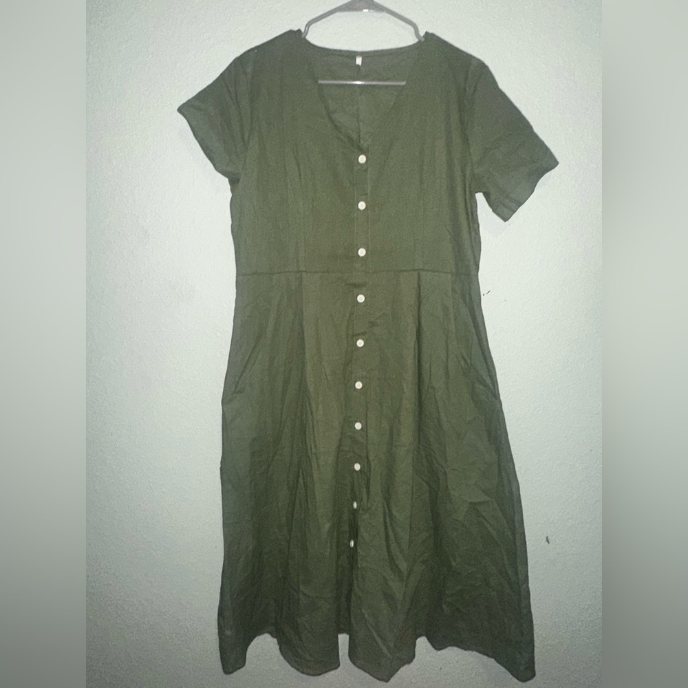 Olive Green Button-Down Dress